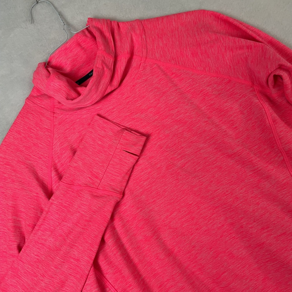 New Balance Heat Women XL Pink Space Dye Cowl Neck Running Top Thumbholes Zip